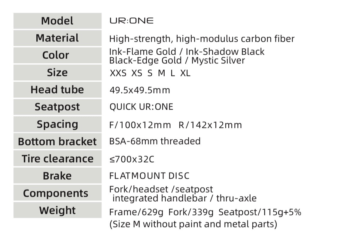 Quickpro UR:ONE Carbon Road Bike Frameset | UCI Approved | Custom Paint