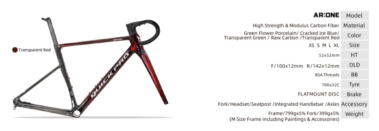 Quickpro AR:ONE Carbon Road Bike Frameset | UCI Approved | Custom Paint