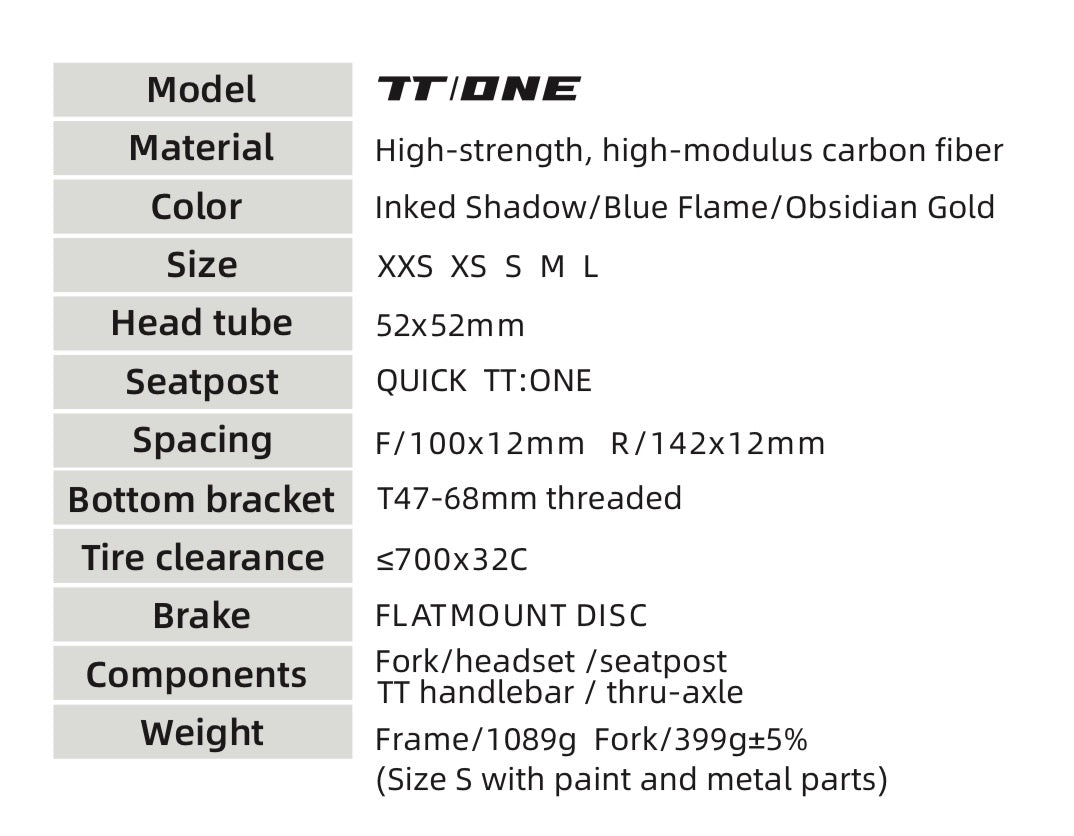 Quickpro TT:ONE Carbon Road Bike Frameset | UCI Approved | Custom Paint