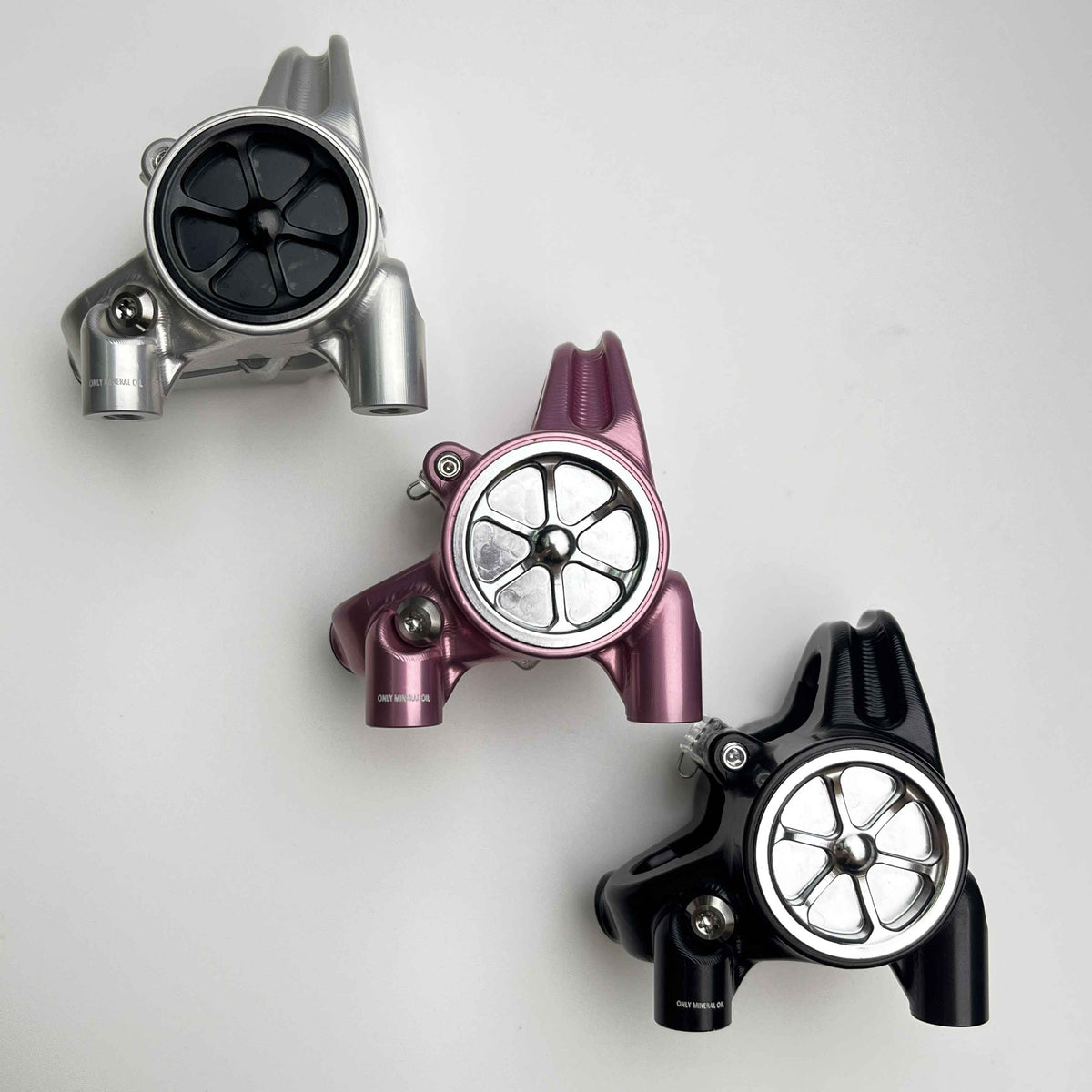 Lewis R2 brake caliper in silver, pink and black