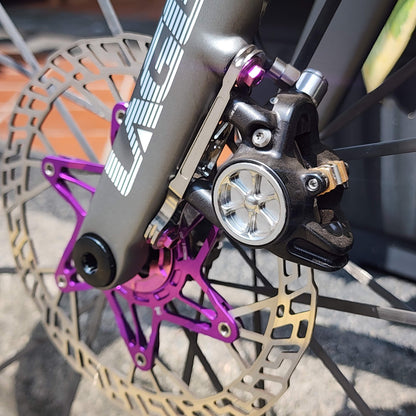 Lewis R2 brake caliper on a fork with a purple rotor