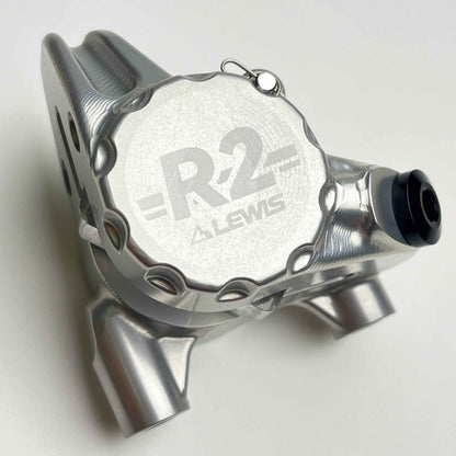 Lewis R2 brake caliper, outboard side with R2 logo