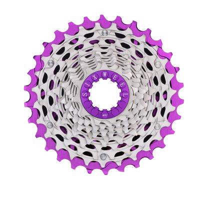 Sixweel 11-30T cassette in purple, reverse side