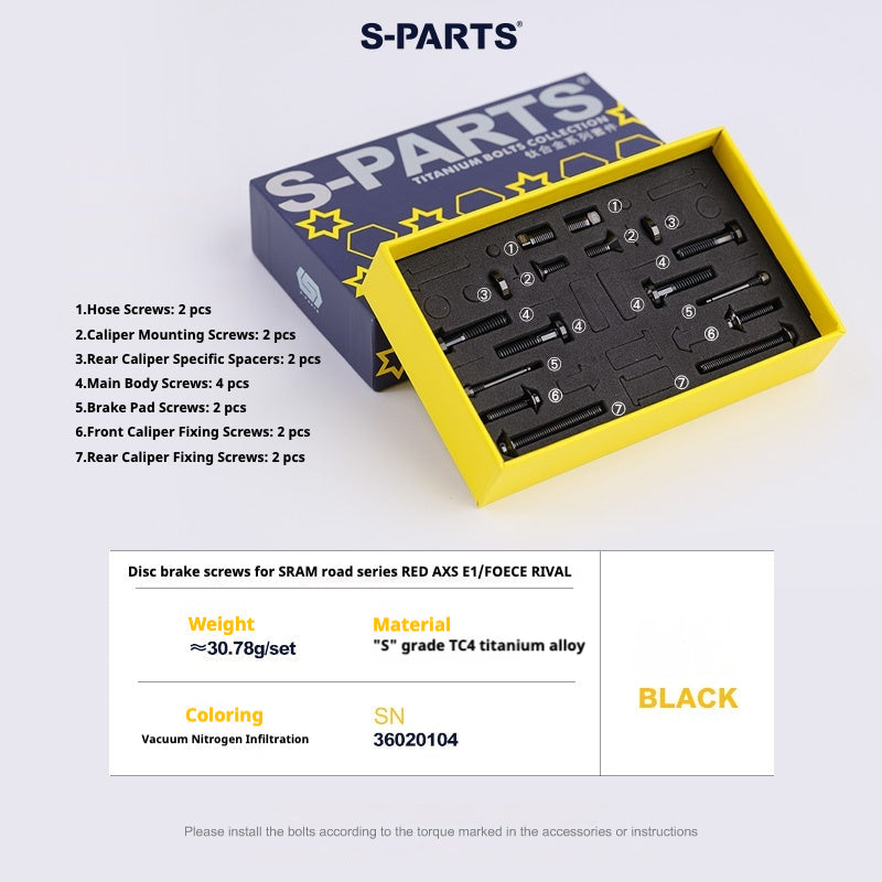S-Parts titanium brake bolt kit for SRAM RED D1 / Force / Rival AXS (16 pcs), black