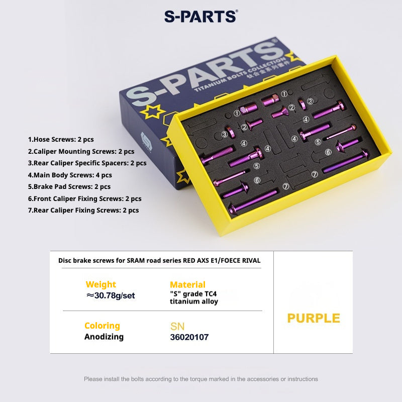 S-Parts titanium brake bolt kit for SRAM RED D1 / Force / Rival AXS (16 pcs), purple