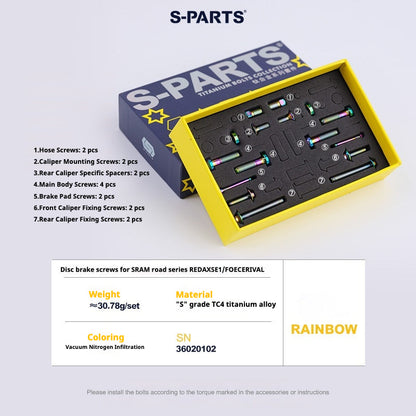 S-Parts titanium brake bolt kit for SRAM RED D1 / Force / Rival AXS (16 pcs), rainbow