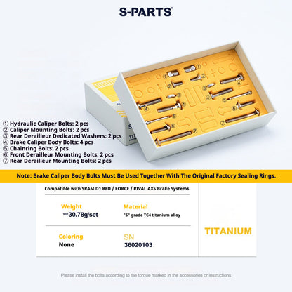 S-Parts titanium brake bolt kit for SRAM RED D1 / Force / Rival AXS (16 pcs), titanium