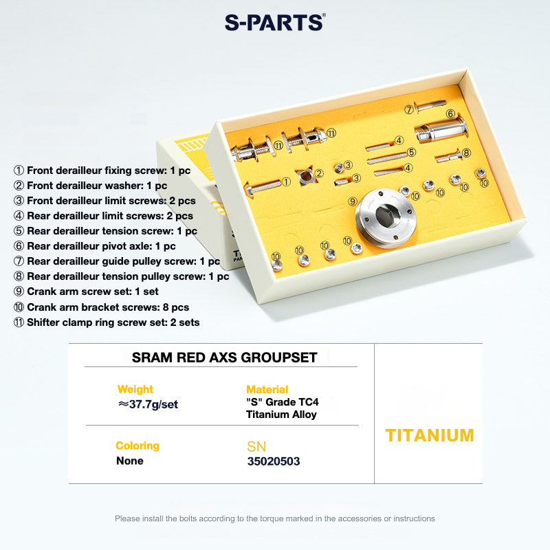 S-Parts titanium drivetrain bolt kit for SRAM RED AXS, titanium