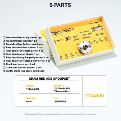 S-Parts titanium drivetrain bolt kit for SRAM RED AXS, titanium
