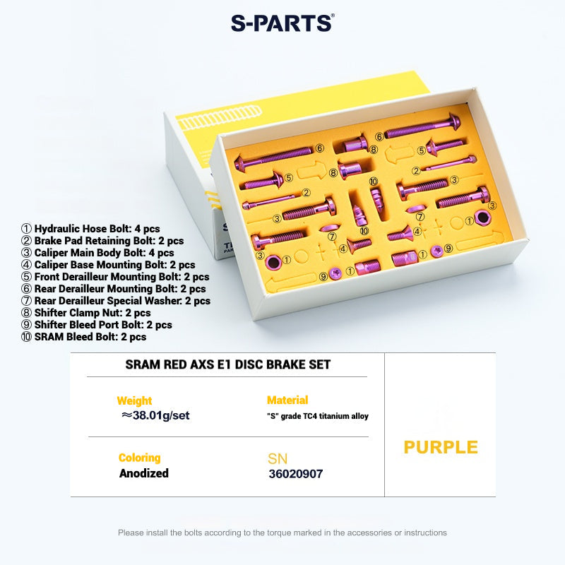 S-Parts titanium brake bolt kit for SRAM RED AXS E1 (24 pcs), purple