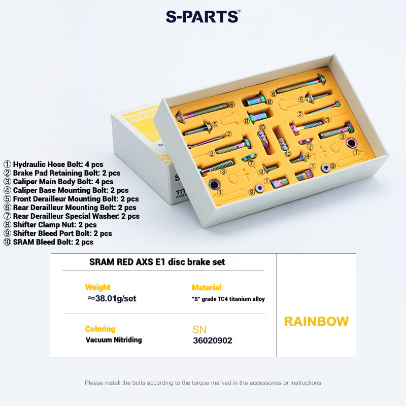S-Parts titanium brake bolt kit for SRAM RED AXS E1 (24 pcs), rainbow